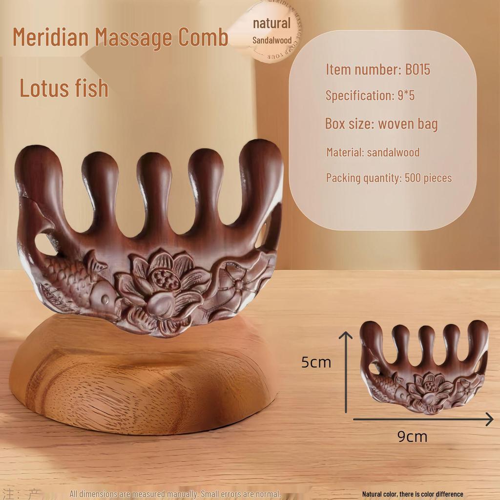 Sandalwood Five-Tooth Scalp & Gua Sha Massage Comb for Neck, Shoulder & Meridian Relief