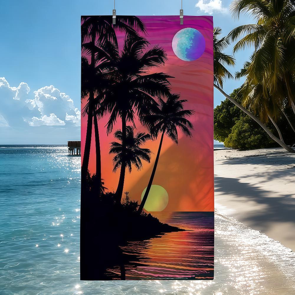 

Cartoon Coconut Trees Sunset Glow Towel Quick Drying Beach Towels Are Suitable For Swimming Pools Camping Yoga And The Gym W40*H60(CM)