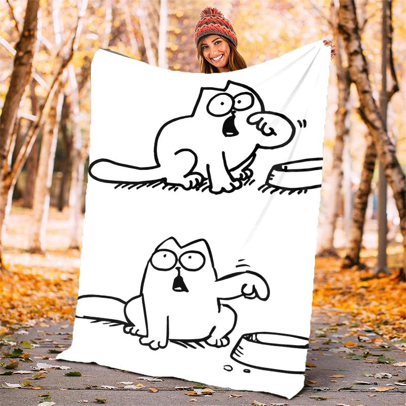 Simon's Cat Flannel Blanket Soft Warm All-Season Throw, Design for Camping, Car Travel, Hiking Sofa, Bed, Office Perfect Gift for Parties