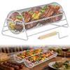 Rotatable Rolling Grilling Basket Stainless Steel BBQ Basket with Removable Wooden Handle BBQ Grill Net Tube for Outdoor Camping