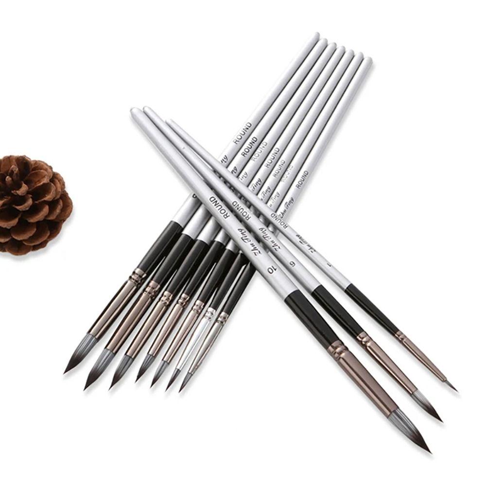 10Pcs/Set Wooden Handle Paint Brushes Nylon Drawing Kit  for Acrylic Oil Painting