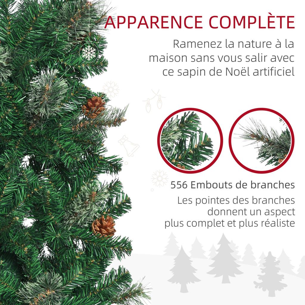 Artificial Christmas Tree 195 Cm, 556 Branches with 27 Pine Cones + Foldable Stand, Green