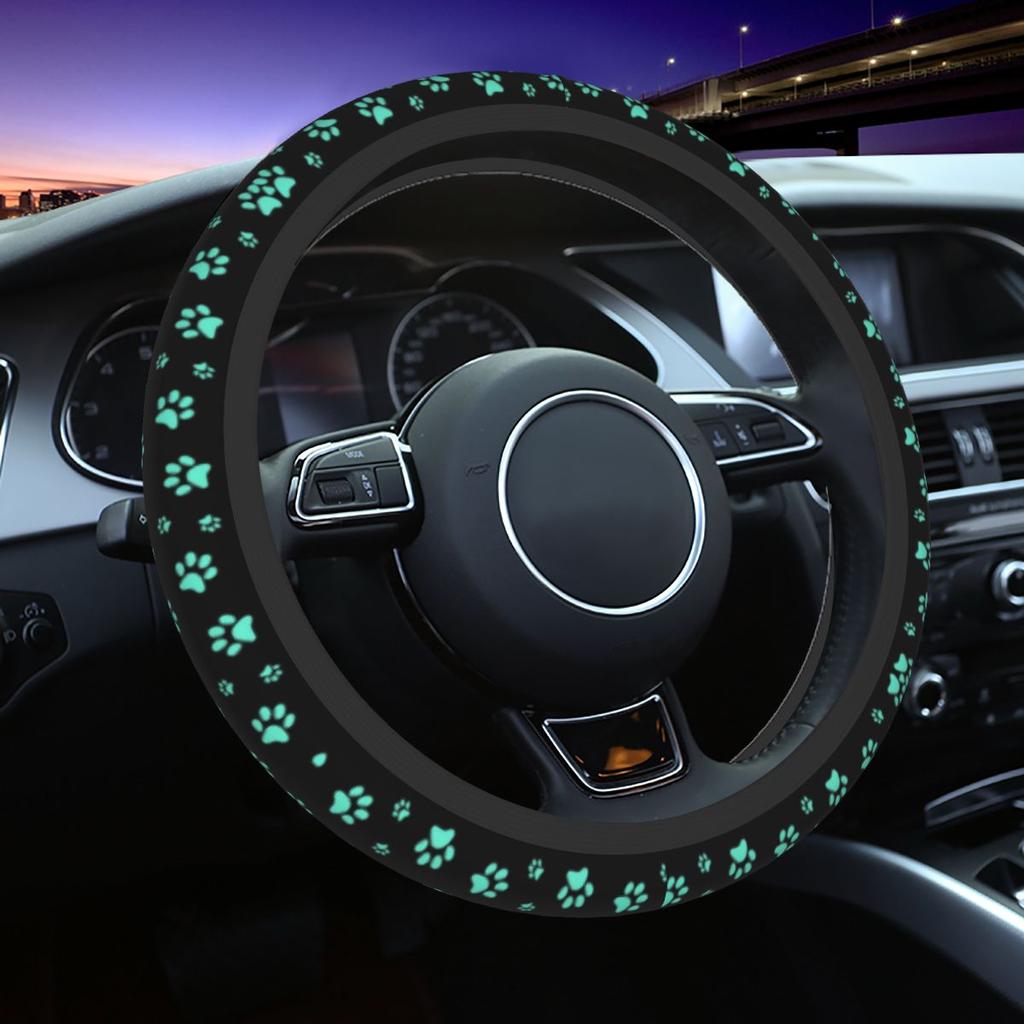 Blue Yellow Galaxy Paw Prints Steering Wheel Cover Pretty Puppy Pet Steering Wheel Protector 14.5-15 Inch Car Accessories