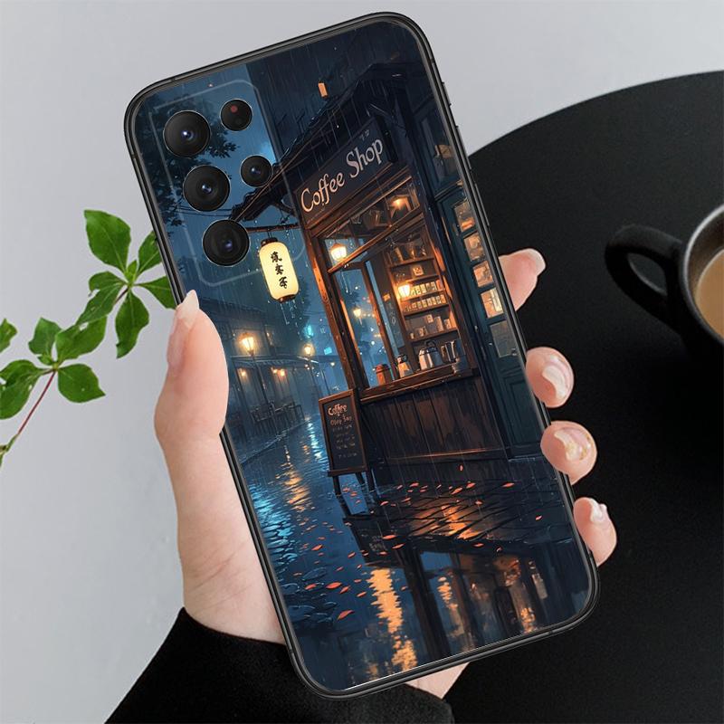Phone Case For Samsung A55 A16 A56 A36 A35 A15 A53 A54 A33 A34 A25 A05S A52 A52S A14 A26 A71 Coffee Cafe night Aesthetic
