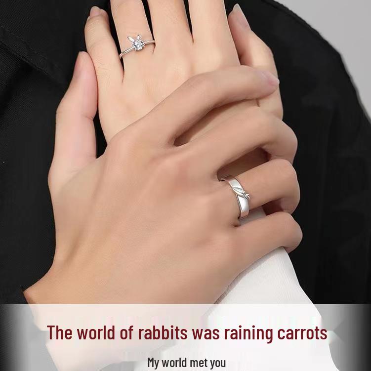 Mingjie Cute Rabbit Couple Rings: Adjustable Pair for Men & Women, Ideal for Birthdays, New Year & Christmas Gifts.