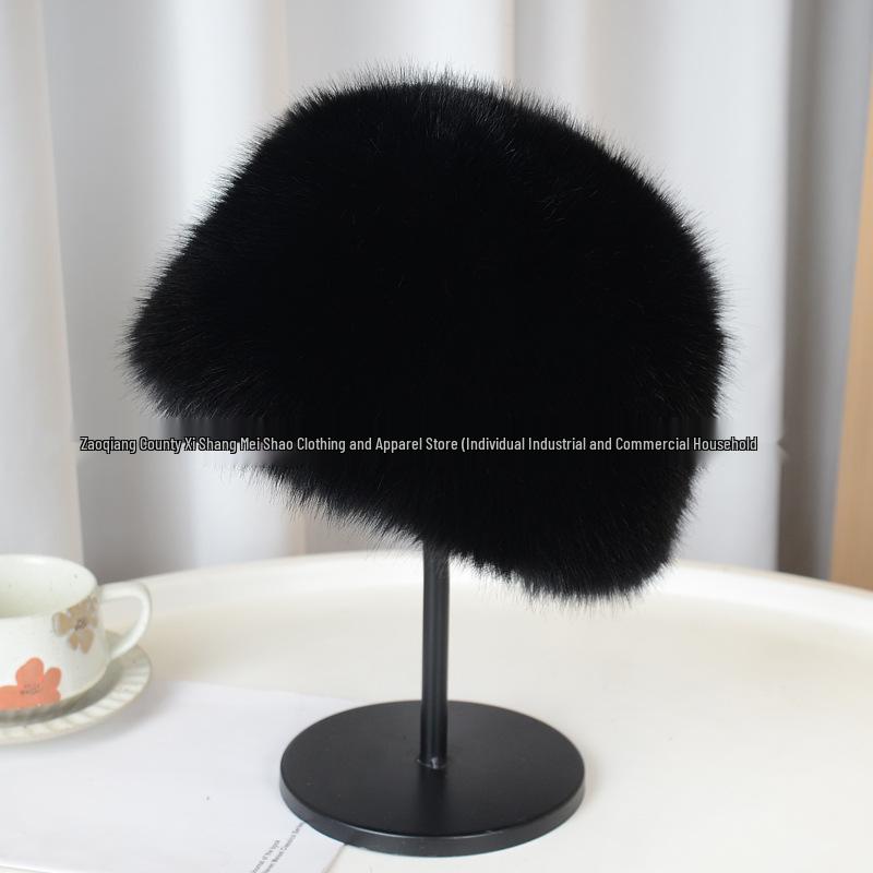 Silver Fox Faux Fur Winter Hat: Plush, Warm, Windproof, Fashionable Flat Top, Versatile Bucket Style