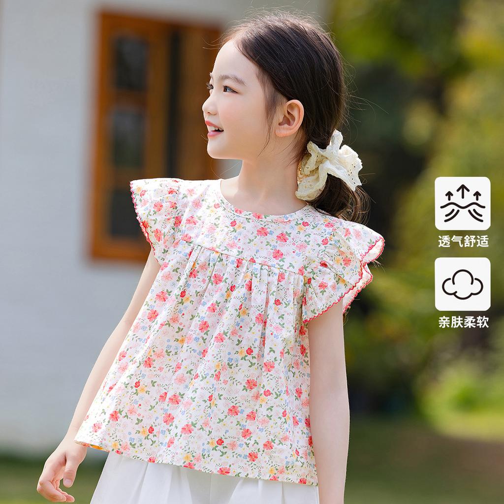 Girls' Cotton Flying Sleeves T-Shirt