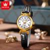 OLEVS Luxury Original Woman Round Watch Brown Small Leather Strap 3ATM Waterproof Date Elegant Quartz Ladies Wristwatch