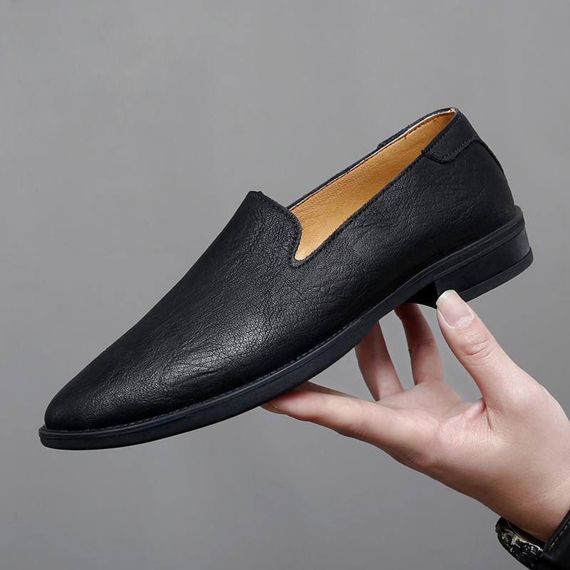 

Модные повседневные лоферы для пар из однотонной кожи на низком каблуке для дышащей повседневной деловой одежды, обувь для пар, большие размеры 36-48 48 чёрный