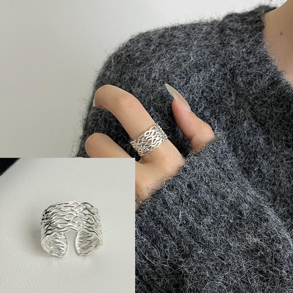 Sam Panda 925 Rings for Women Simple Geometric Handmade Irregular Retro Ring Gold Zircon Allergy For Birthday Gift