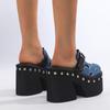 Fashion Denim Blue Solid Platform Rivets Women Slippers Fashion Design Thick Bottom High Heels Shoes Summer Party Dress Zapatos Mujer