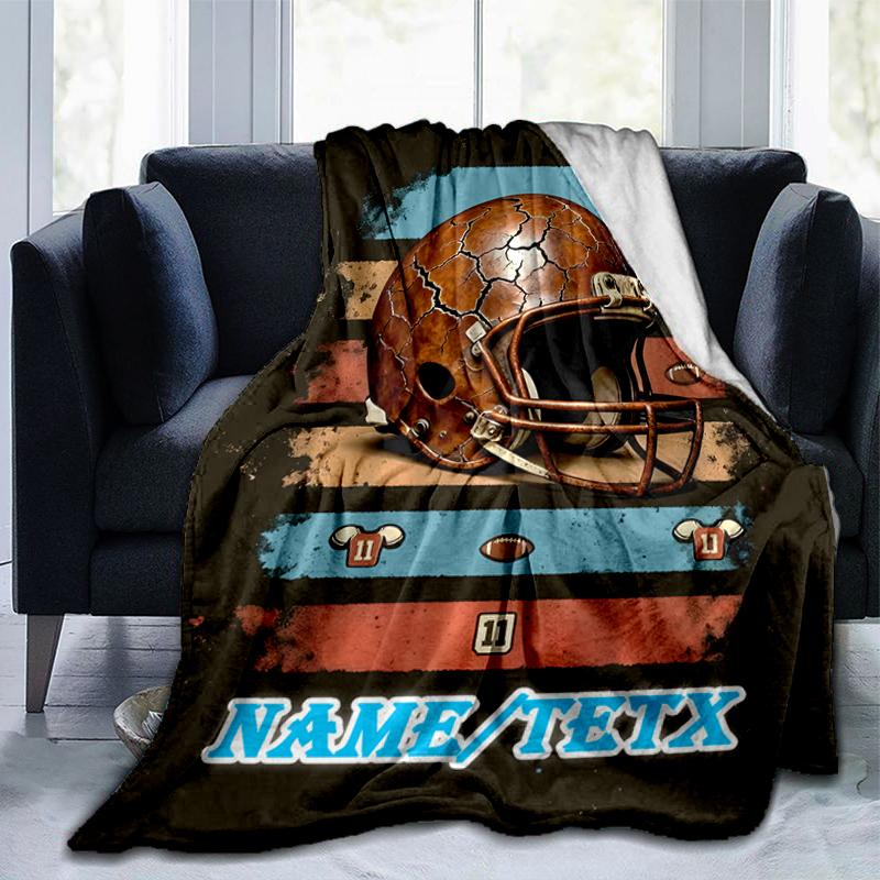1PC Custom Name Football Helmet outdooor Flannel blankets Throw Blanket All-Season Throw Gift Bedspread for Couch, Bed, Camping Holiday Birthday gift