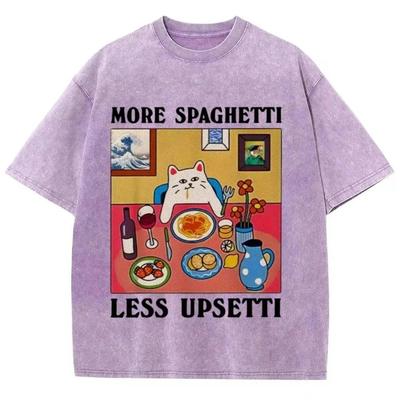 More Spaghetti Less Upsetti Printed Washed T Shirt Streetwear Hip Hop Fashion T-Shirts Tees Tops for Men Oversized 100% Cotton