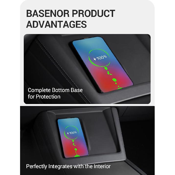 BASENOR 2026 Upgrade Center Console Wireless Charger Mat for 2024 2025 2026 Model 3 Highland Silicone Cover Wireless Charging Phone Pad [Proprietary