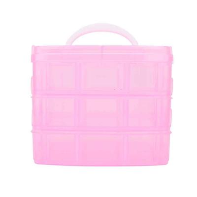 Plastic Detachable 3 Layers Nail Art Tool Storage Box Jewelry Organizer Container (Pink)