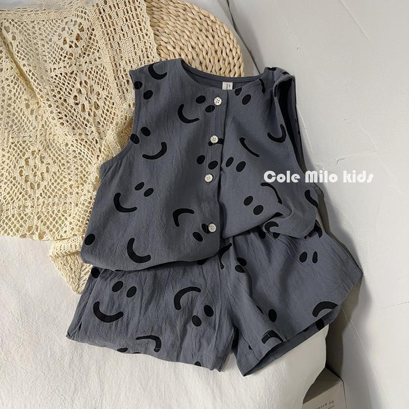 Summer Baby Cotton Linen Two Piece Set Boys Girls Thin Vest Shorts Outfit Infant Toddler Breathable Home Clothes