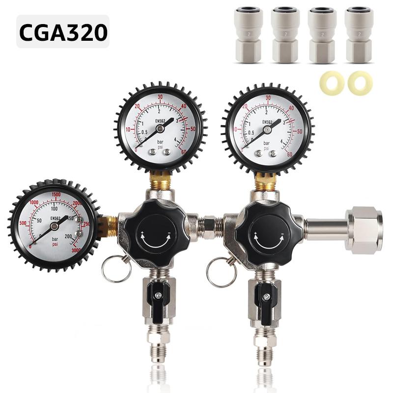 ELECQUEEN Regulator CO2 do Kegeratora z Dwoma Obszarami Ciśnienia, Wloty W21.8 / CGA320 System Karbonizacji Piwa Domowego, Woda Gazowana