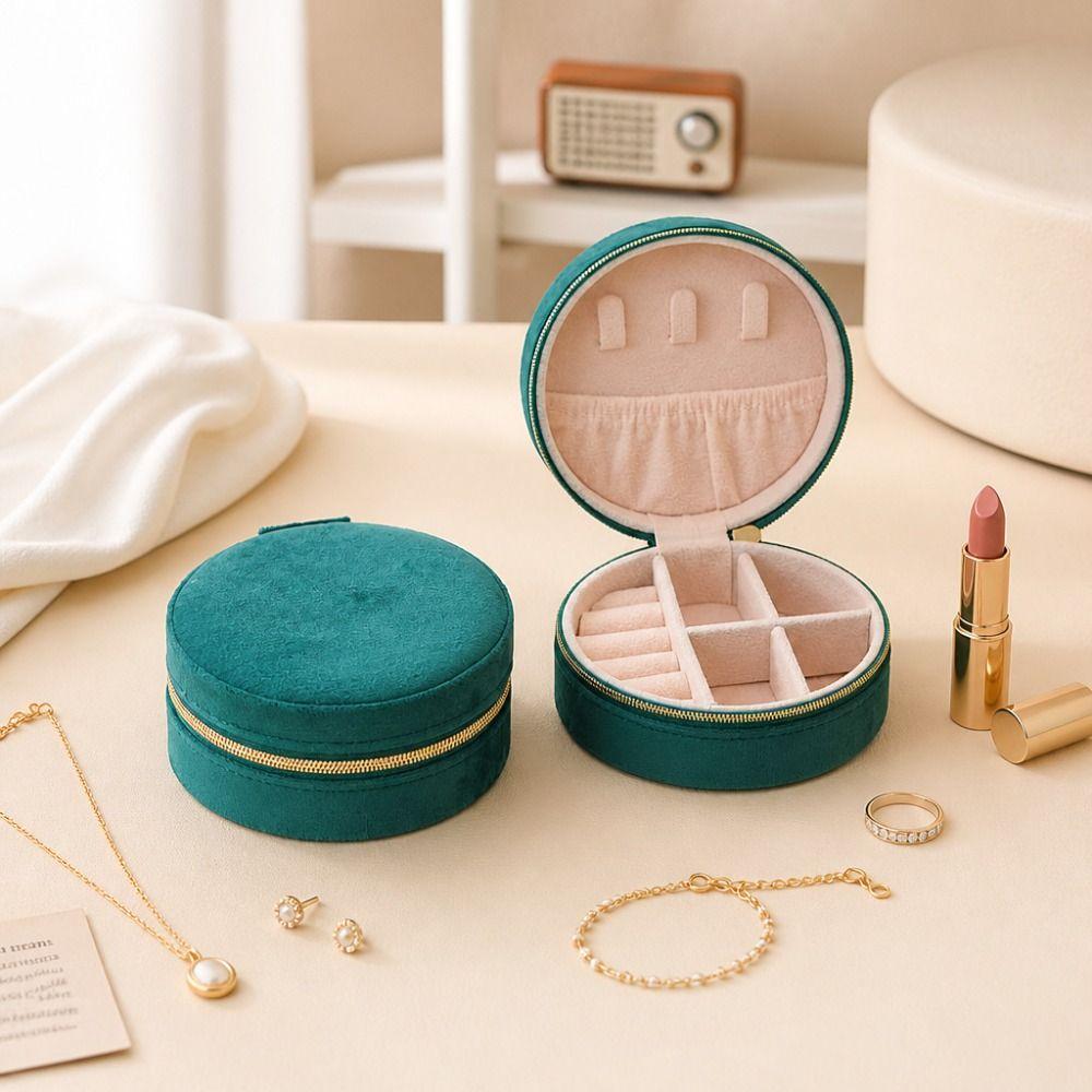 Round Mini Jewelry Organizer Box Velvet Portable Jewelry Storage Travel Jewelry Case  Storage Use