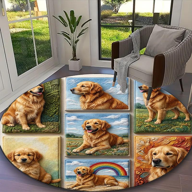 1pc Office Carpet, Kawaii Dog Chair Rug, Living Room Printed Round Rug, Home Chair Floor Mat