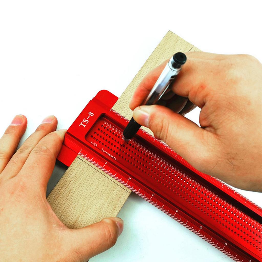 TS-8 Woodworking Hole Ruler Aluminum T shaped Measuring Tool   Scriber for Hardware(Red )
