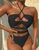 Damen Badeanzug Einfarbig Neckholder zum Binden Hohe Taille Getrennter Badeanzug Bikini Strandbekleidung Badeanzüge