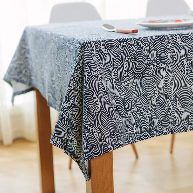 Round/Rectangle Tablecloth With Plaid Geometry Polyester Cotton Dust-Proof Washable Table Cover For Coffee Tea Dining Decoration