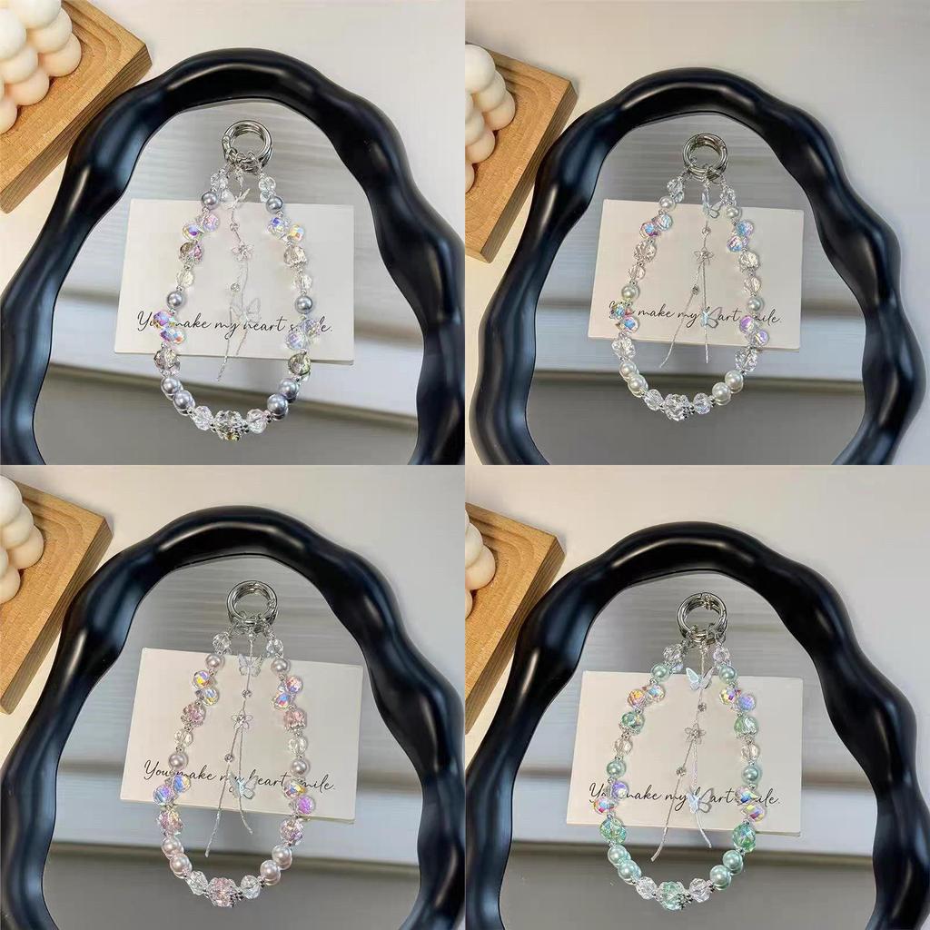 Pvc Butterfly Crystal Phone Chain With Tassels For Women And Men