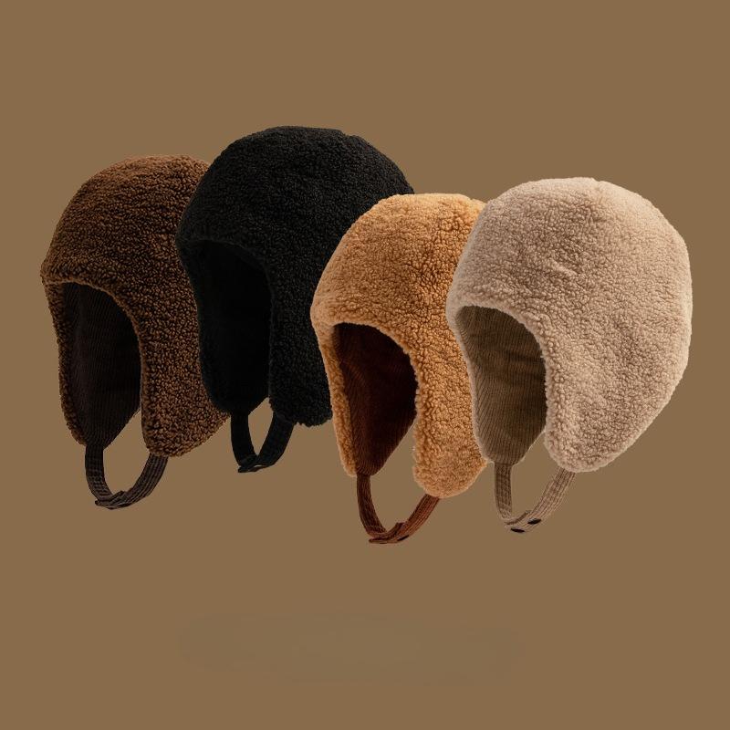 Men's and women's thick wool hats for autumn and winter outdoor warmth, windproof and warm hats, double-sided can be worn