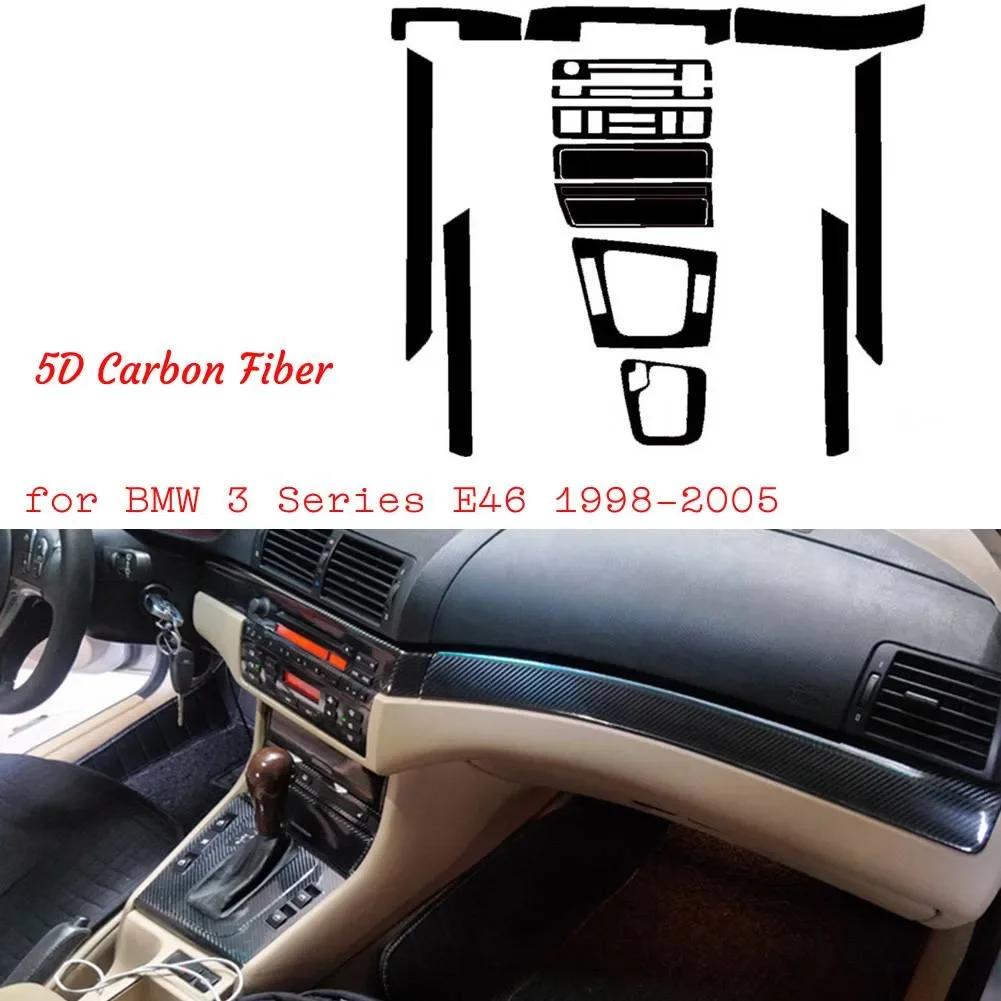 Glossy Carbon Fiber Look Vinyl Dashboard Console Gear Shift Panel Trim Decorative Stickers Kit For BMW 3 Series E46 1998-2005