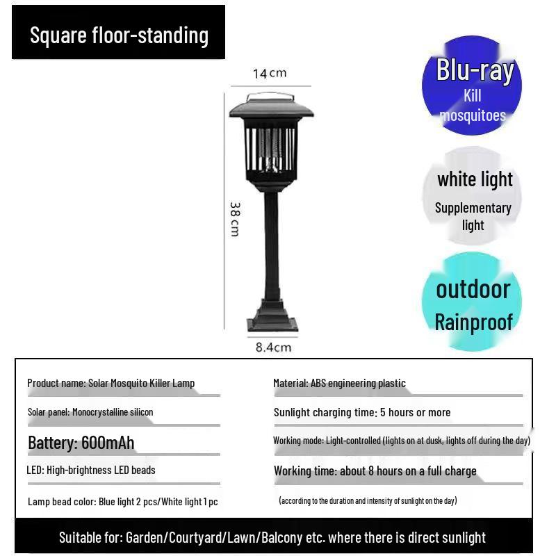 Outdoor Solar Mosquito Killer Lamp: Waterproof Electric Shock Mosquito Repellent for Garden Courtyard.