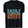 European Sizes Men's "Easily Distracted By Rocks" Geology Graphic T-Shirt, Breathable & Soft, Casual Street Style, Short Sleeve, Regular Fit