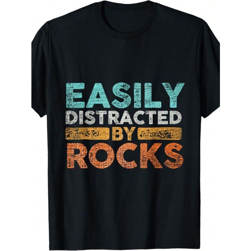 

European sizes Men s Easily Distracted By Rocks Geology Graphic T-Shirt, Breathable & Soft, Casual Street Style, Short Sleeve, Regular Fit 4XL чорний