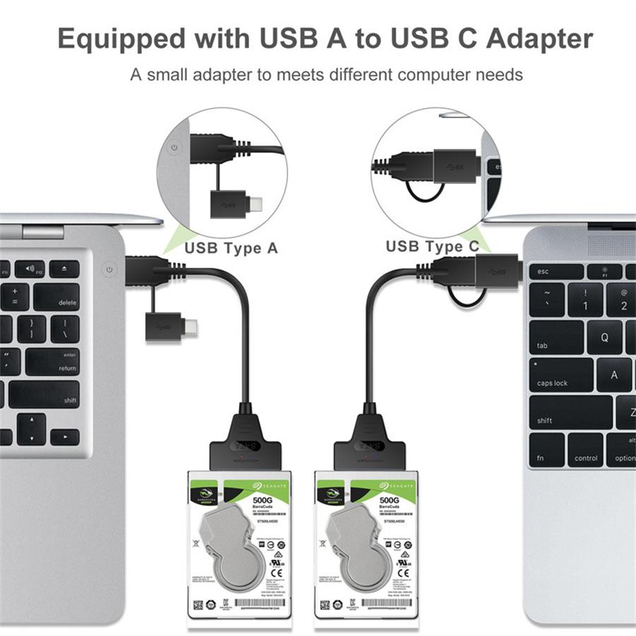 2 in 1 SATA III to USB 3.0 Cable External Hard Drive USB C to Serial ATA 22pin Converter Hard Disk Cable for 2.5" HDD/SSD Cable