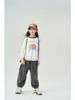 Autumn Kids' Color Block Cartoon Linen T-Shirt - Boys & Girls Long Sleeve Crew Neck