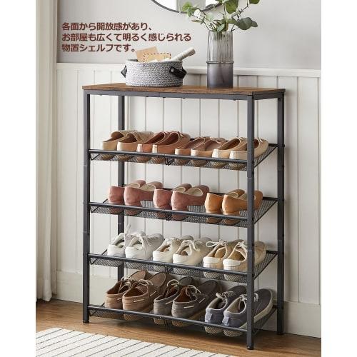 VASAGLE Shoe Rack, Stylish, Space-Saving, 5-Tier, Large Capacity, Wooden Entryway Storage, 28cm Deep x 93cm High, Adjustable Mesh Shelf, Vintage Style
