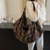 Chic Plaid Nylon Large Capacity Tote Bag Women Casual Top Handle Hobo Shoulder Shopper with Fixed Strap For Daily Work CLE