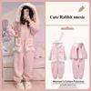 Winter Soft Girl Rabbit Pajamas Thickened Coral Fleece Cute One-piece Pajamas Girl Cartoon Ins Loungewear Nightgown