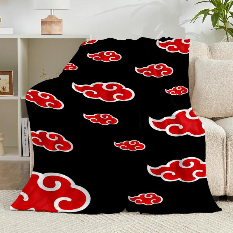 1PC Anime Red Clouds On Black Background Flannel Blanket Suitable for Both Men And Women, Soft Ideal for Beds And Sofa, Birthday Or Christmas Gift