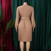 YYFS Women's Fashion Spring Fall Solid Color Print Long Sleeve V-Neck High Waist Casual Dresses
