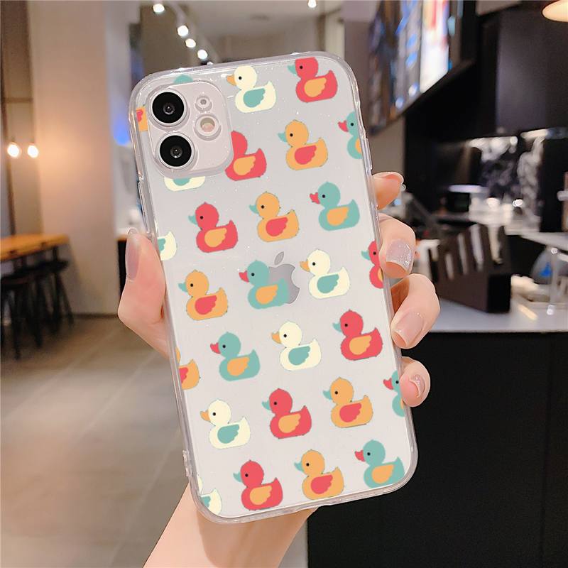 Kwaii yellow duck Phone Case For iphone 13 X XS MAX 6 6s 7 7plus 8 8Plus 5 5S SE 2020 XR 11 12pro max Clear funda Cover