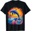 Rainbow Dolphin Leaping Waves Graphic Tee Premium Round Neck Short Sleeve T-Shirt for Men