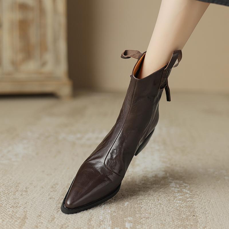 Krazing Pot Sheep Skin Autumn Winter Shoes Med Heels Size 43 Western Boots High Quality Slip On Ankle Boots