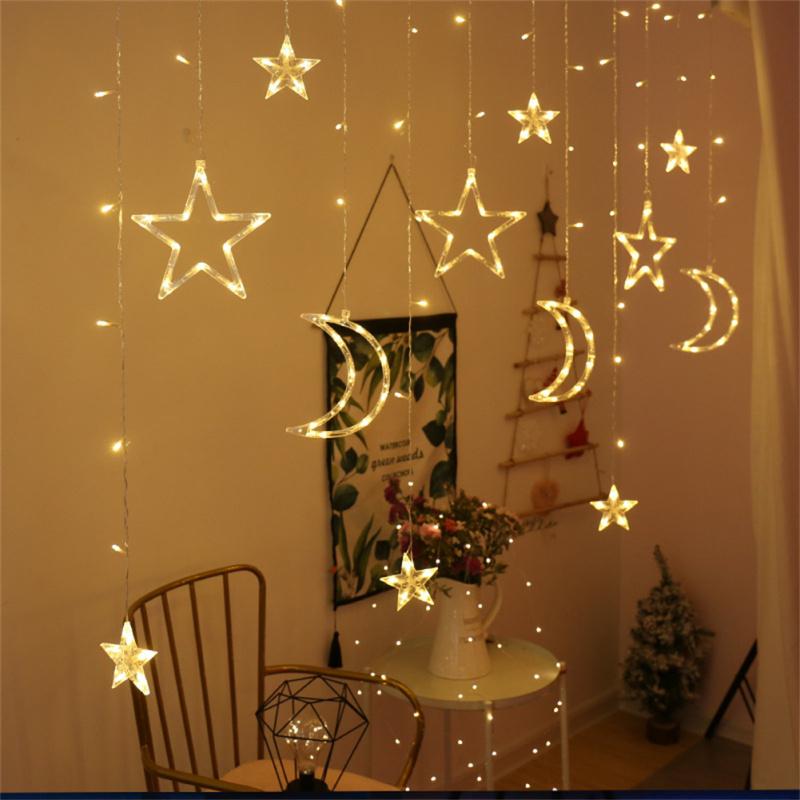 3.5m Star Moon Curtain Light Battery Powered Led Waterproof Decorative Light String For Indoor