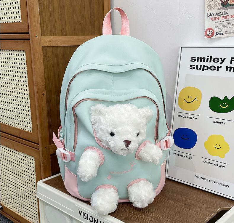 

Bear Little Student Schoolbag Large Capacity Backpack Outdoor Leisure Travel Bag Green