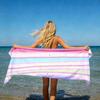 Serviette de Plage Surdimensionnée à Pois Rayés Pastel Protection Solaire et Coupe-Vent Convient pour Piscine Camping Couverture de Voyage