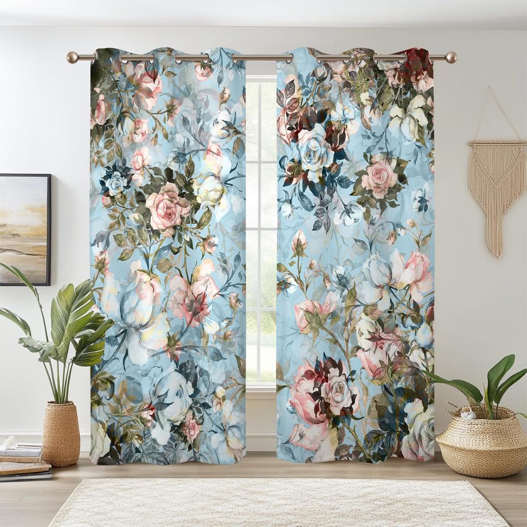 Botanical Floral Curtains Plant Peony Flowers Window Bedroom Thermal Insulated Living Room Drapes Curtain Light Blocking Polyester Ideal For