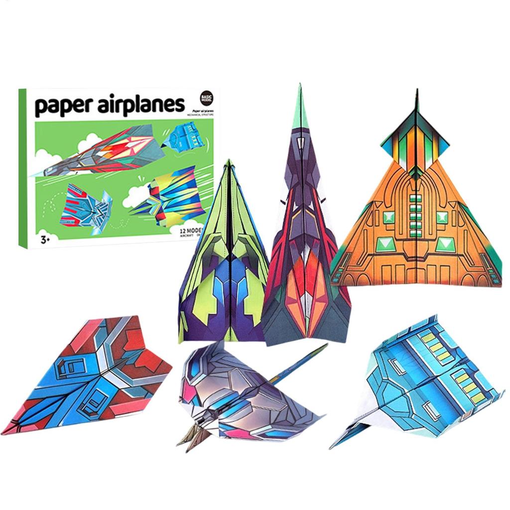 Paper Airplanes for Kids Colorful Toys with 12 Patterns Creative Plane Paper Activity Books for Kids Boys Girls Adults Classroom