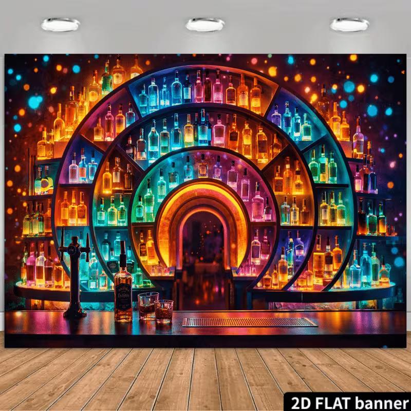 

2D Nightclub Bar Backdrop for Studio, Pub Events & New Year Celebrations 47.2x31.5inch/120*80cm