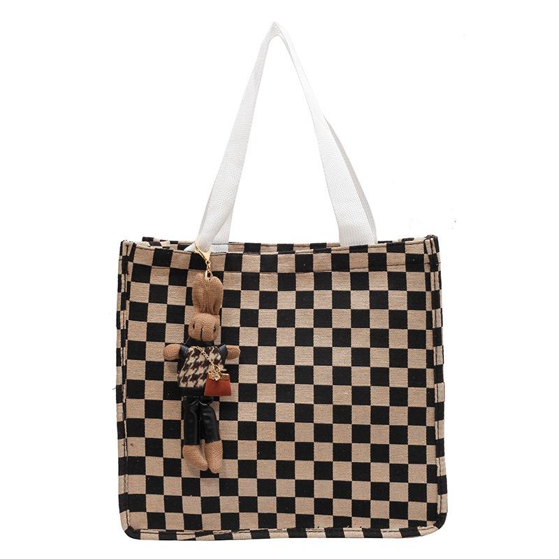 High-value Bag Large Capacity Chess Board Plaid Canvas Shoulder Bag Fashion Commuting Bag Student Class Handbag