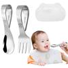 Stainless Steel Baby Forks and Spoons Set Curved Handle with Storage Box Cute Training Spoon Fork Anti-Choke Design Portable